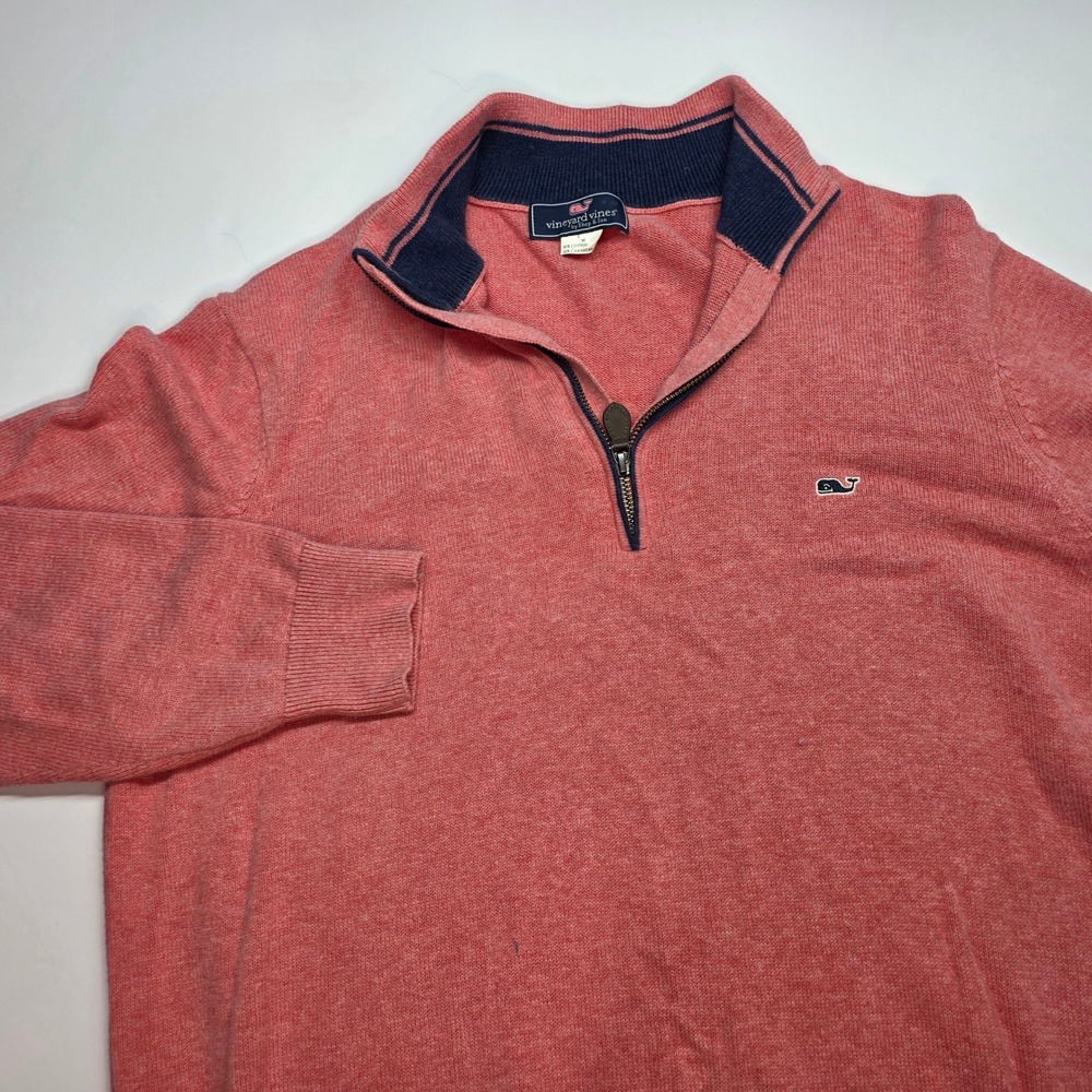Vineyard Vines Mens Medium Coral Pink Cotton Cashmere Quarter Zip Sweater
